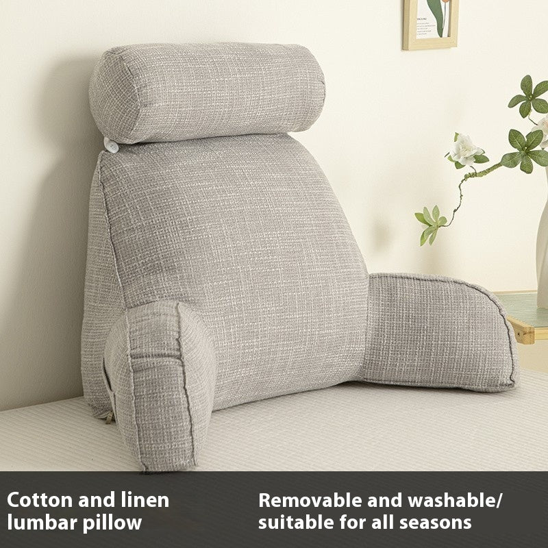 KTX-809747 Cotton and Linen Feeling Bedside Waist Cushion with Round Pillow, Multiple Colors Available