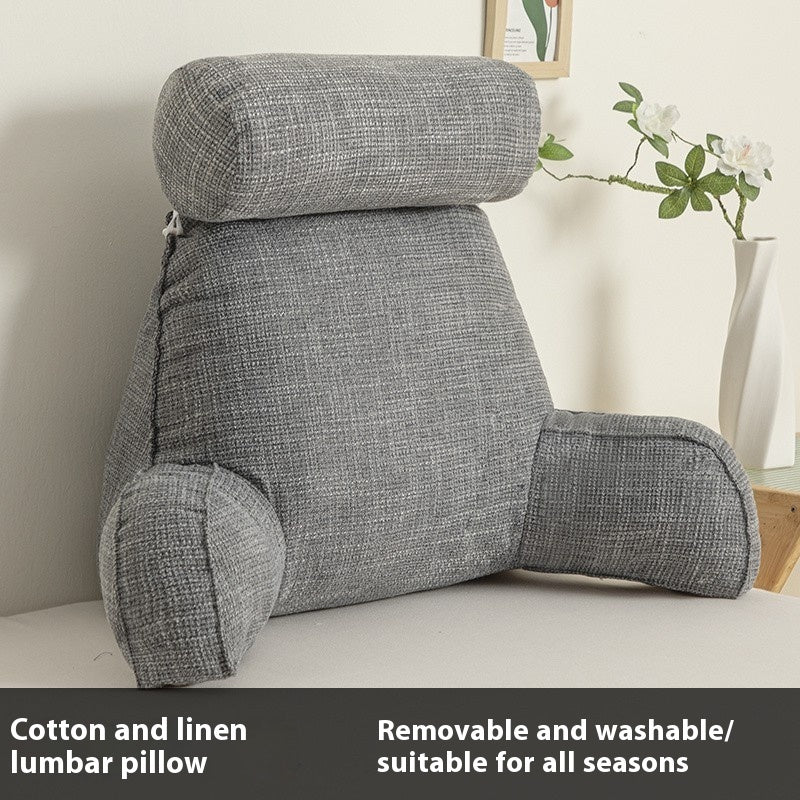 KTX-809747 Cotton and Linen Feeling Bedside Waist Cushion with Round Pillow, Multiple Colors Available