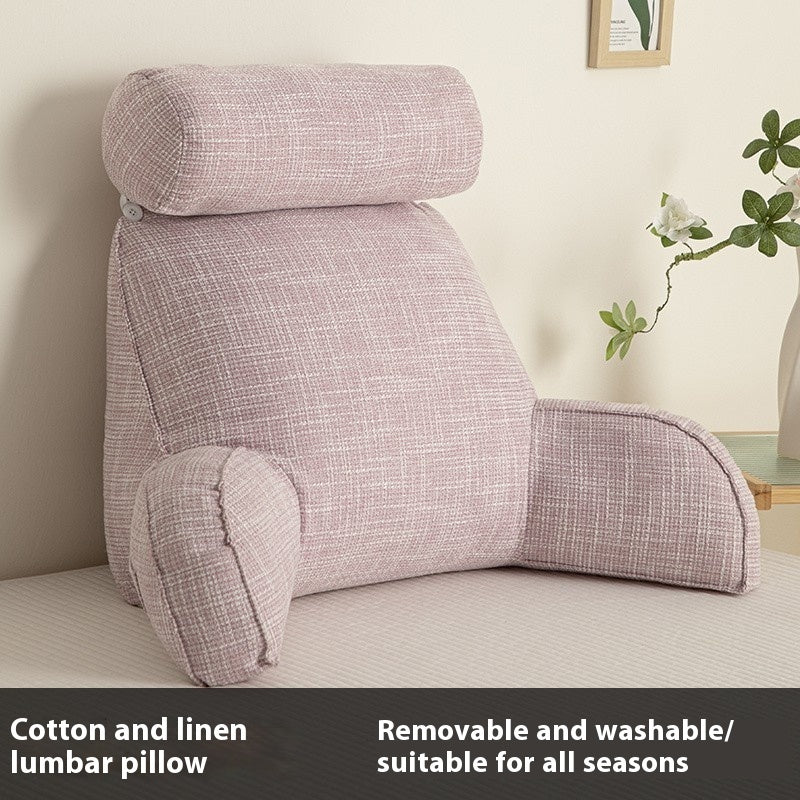 KTX-809747 Cotton and Linen Feeling Bedside Waist Cushion with Round Pillow, Multiple Colors Available