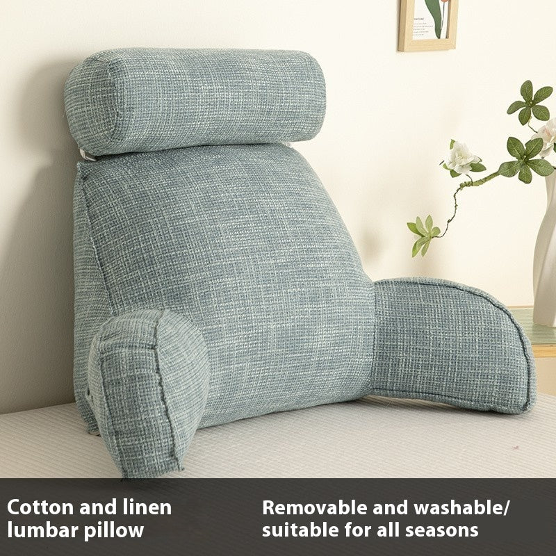 KTX-809747 Cotton and Linen Feeling Bedside Waist Cushion with Round Pillow, Multiple Colors Available