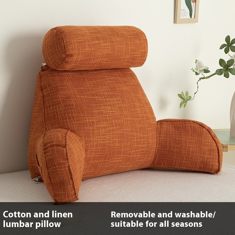 KTX-809747 Cotton and Linen Feeling Bedside Waist Cushion with Round Pillow, Multiple Colors Available