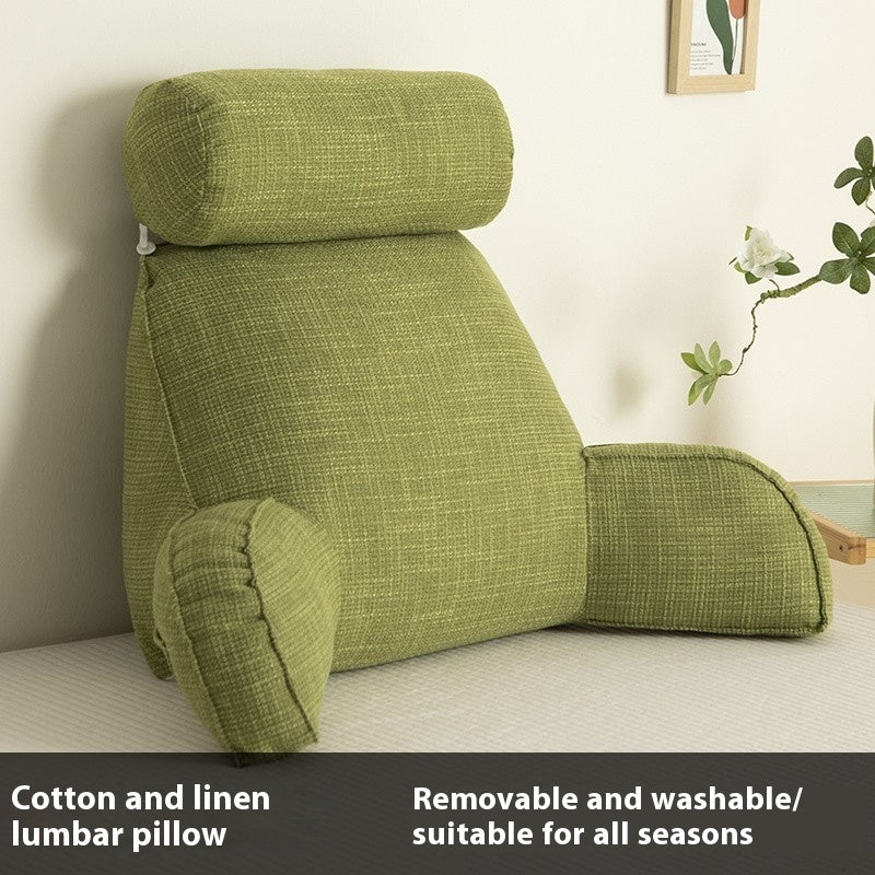 KTX-809747 Cotton and Linen Feeling Bedside Waist Cushion with Round Pillow, Multiple Colors Available