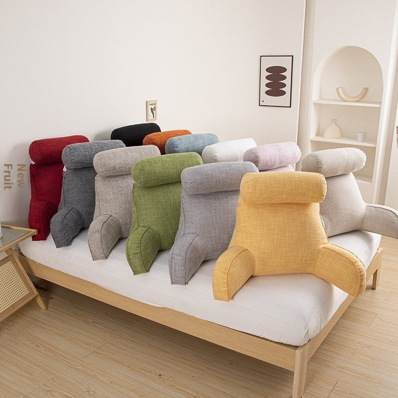 KTX-809747 Cotton and Linen Feeling Bedside Waist Cushion with Round Pillow, Multiple Colors Available