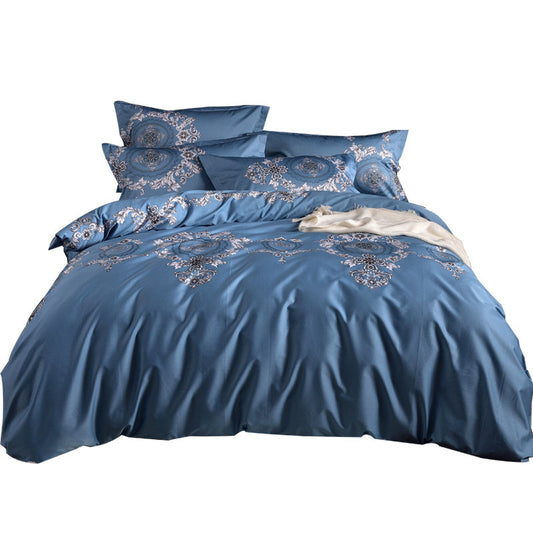 KTX-809939 Luxury Four-Piece Cotton Bed Linen Set Featuring Floral Patterns in Multiple Sizes