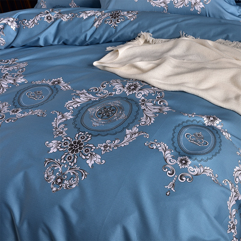 KTX-809939 Luxury Four-Piece Cotton Bed Linen Set Featuring Floral Patterns in Multiple Sizes