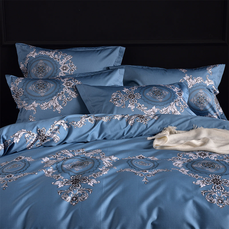 KTX-809939 Luxury Four-Piece Cotton Bed Linen Set Featuring Floral Patterns in Multiple Sizes
