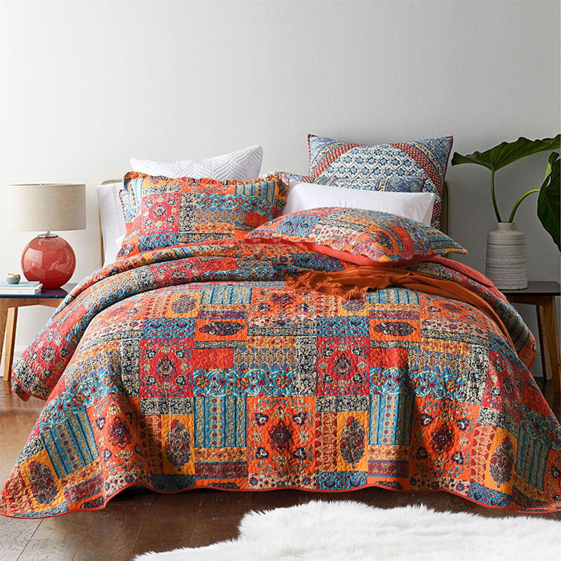 KTX-810259 Cotton Quilted Air Conditioning Quilt Set with Pillowcases - Multi-Season Use, Easy Care