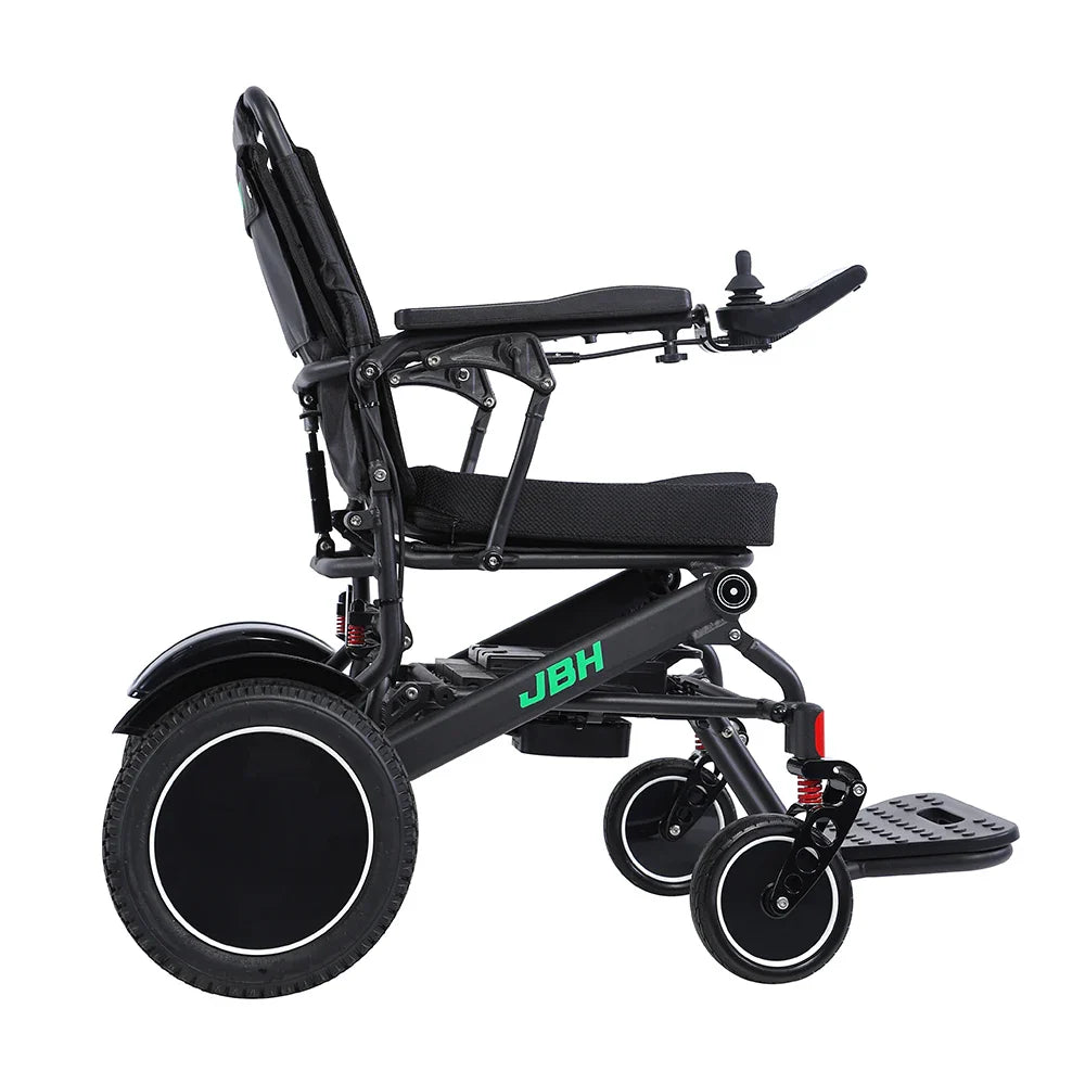 KTX-810963 All Terrain Electric Wheelchair with Motorized Folding Design, 20km Driving Range, 120kg Load Capacity, Black Metal Frame