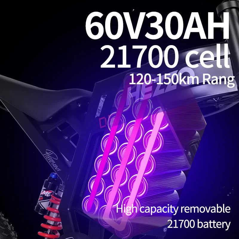 KTX-811027 HEZZO D5 3000W Electric Dirt Bike 60V 30Ah 20-Inch Fat Tire, Max Speed 70KM/H, 120-150Km Range