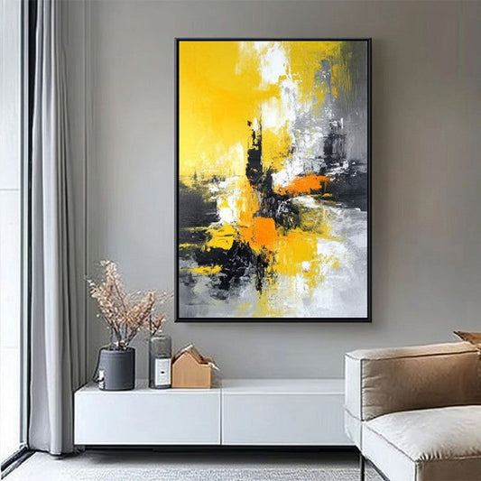 KTX-811027 Hand-Painted Large Yellow Abstract Canvas Oil Painting for Living Room Decor