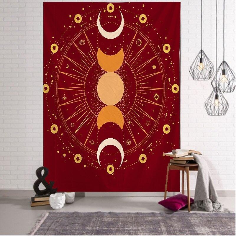 KTX-811795 Printed Moon Worship Tapestry - Multifunctional Polyester Fiber Blanket for Wall Mounting and Sitting