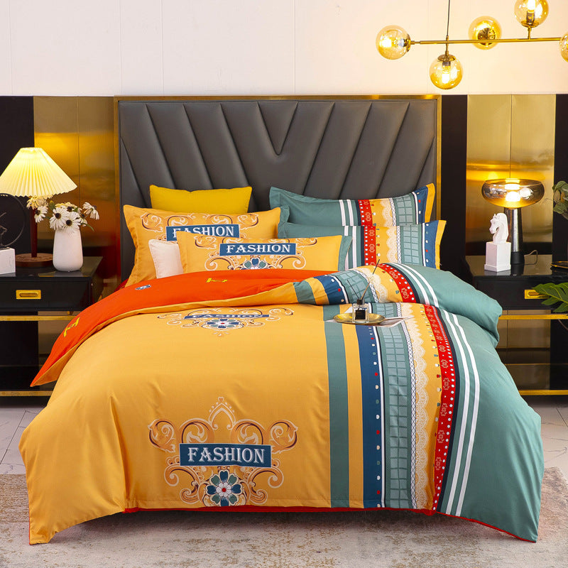 KTX-812243 Thickened Brushed Four-Piece Winter Bedding Set with Duvet Cover and Floral Patterns