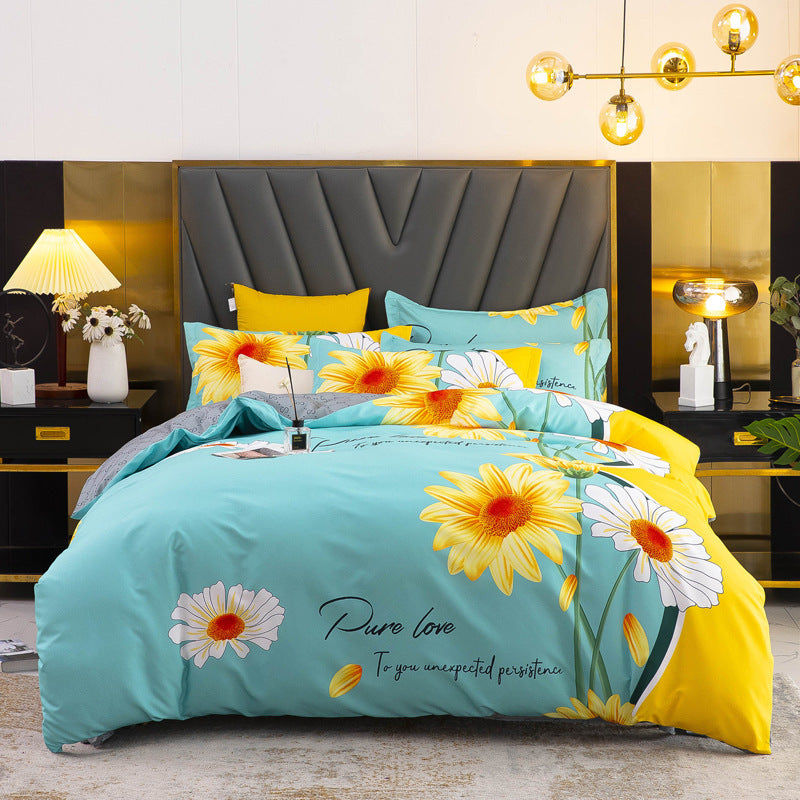 KTX-812243 Thickened Brushed Four-Piece Winter Bedding Set with Duvet Cover and Floral Patterns