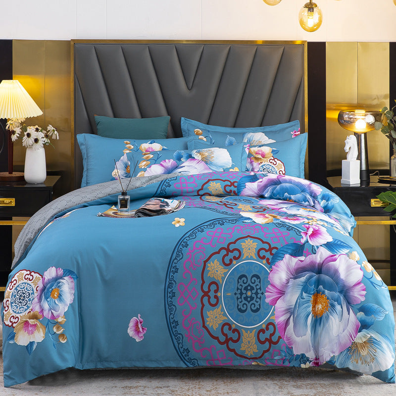 KTX-812243 Thickened Brushed Four-Piece Winter Bedding Set with Duvet Cover and Floral Patterns