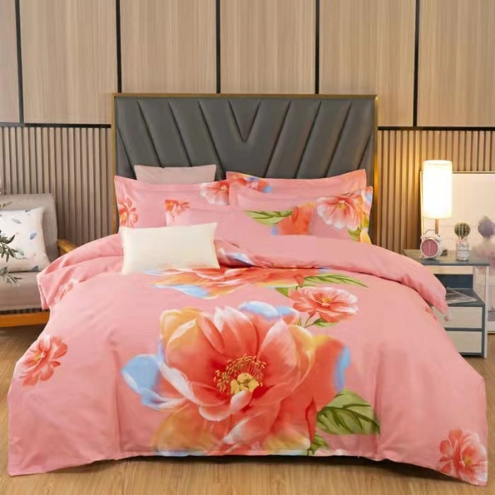 KTX-812243 Thickened Brushed Four-Piece Winter Bedding Set with Duvet Cover and Floral Patterns