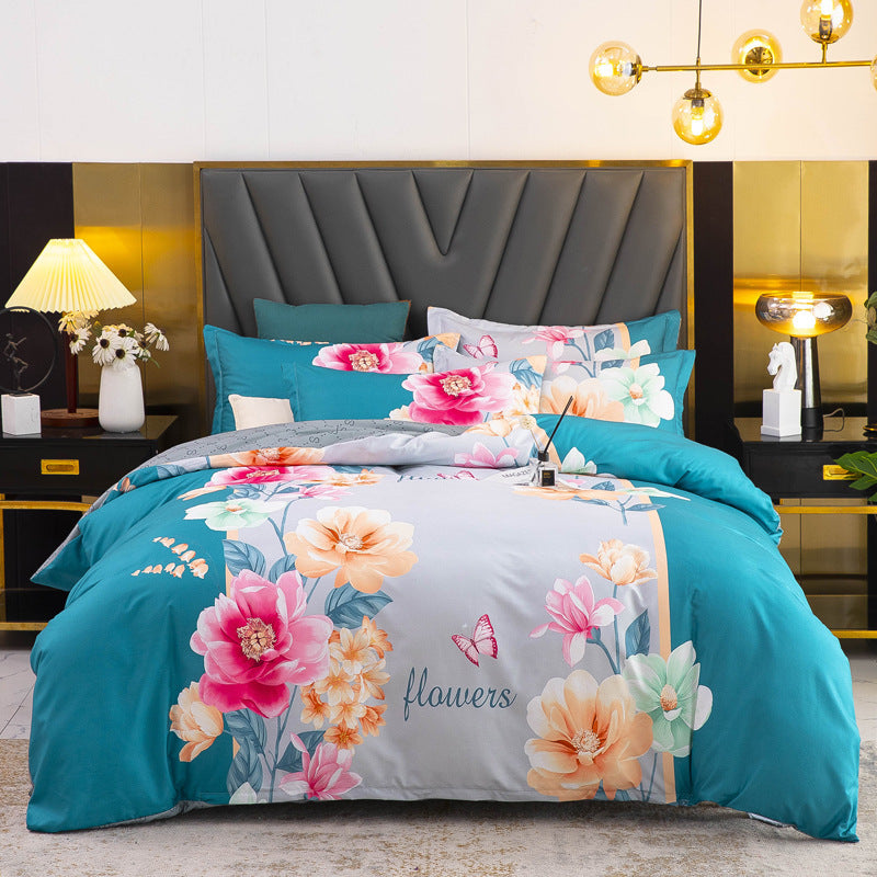 KTX-812243 Thickened Brushed Four-Piece Winter Bedding Set with Duvet Cover and Floral Patterns
