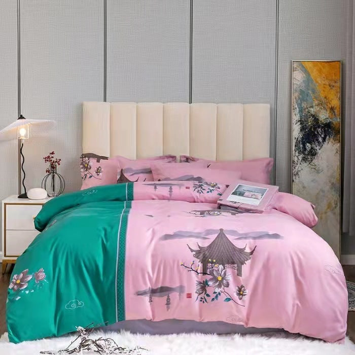 KTX-812243 Thickened Brushed Four-Piece Winter Bedding Set with Duvet Cover and Floral Patterns