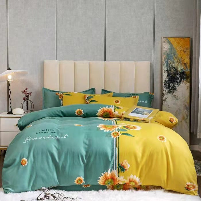 KTX-812243 Thickened Brushed Four-Piece Winter Bedding Set with Duvet Cover and Floral Patterns