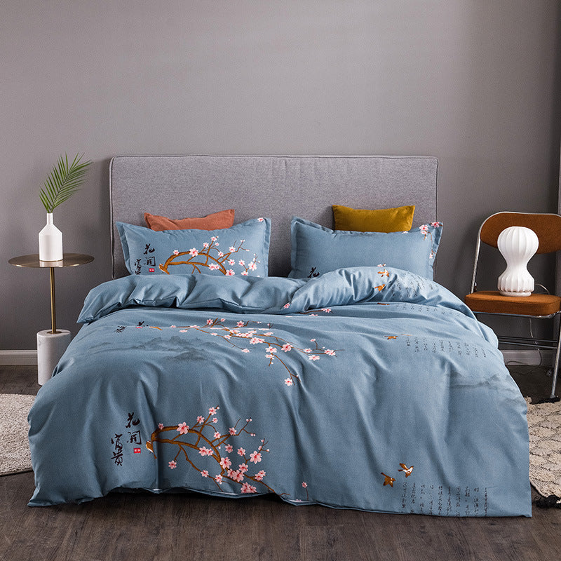 KTX-812243 Thickened Brushed Four-Piece Winter Bedding Set with Duvet Cover and Floral Patterns