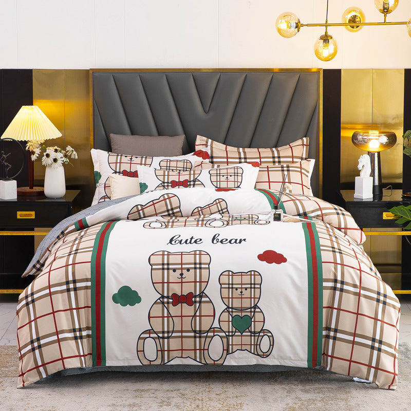 KTX-812243 Thickened Brushed Four-Piece Winter Bedding Set with Duvet Cover and Floral Patterns