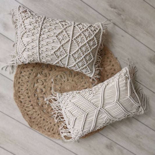 KTX-813203 Nordic Woven Office Waist Pillow in Geometric Patterns - Cotton and PP Cotton Filling, 30x45cm
