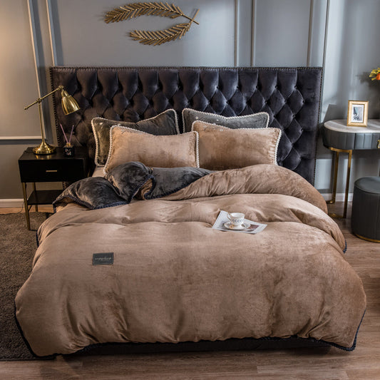 KTX-813395 Velvet Milk Coral Fleece Solid Color Quilt Cover – Simple Modern Design for 2.0m Bed