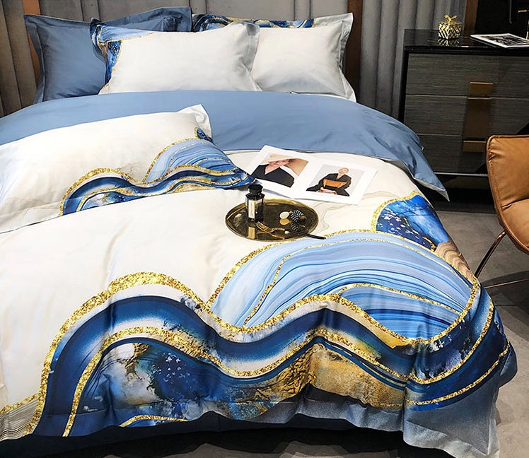 KTX-813715 Digital Printed Cotton Four-Piece Bed Set with Geometric Pattern for 1.8m Bed