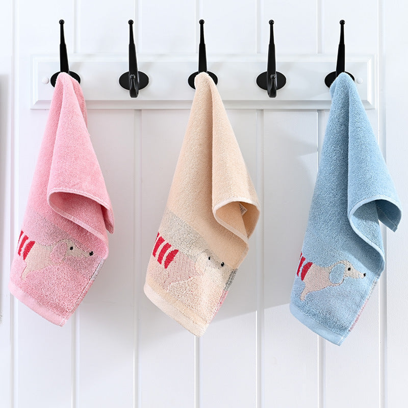 KTX-813971 Soft Absorbent Baby Face Towel - Pure Cotton Dachshund Design in Blue, Pink, and Khaki