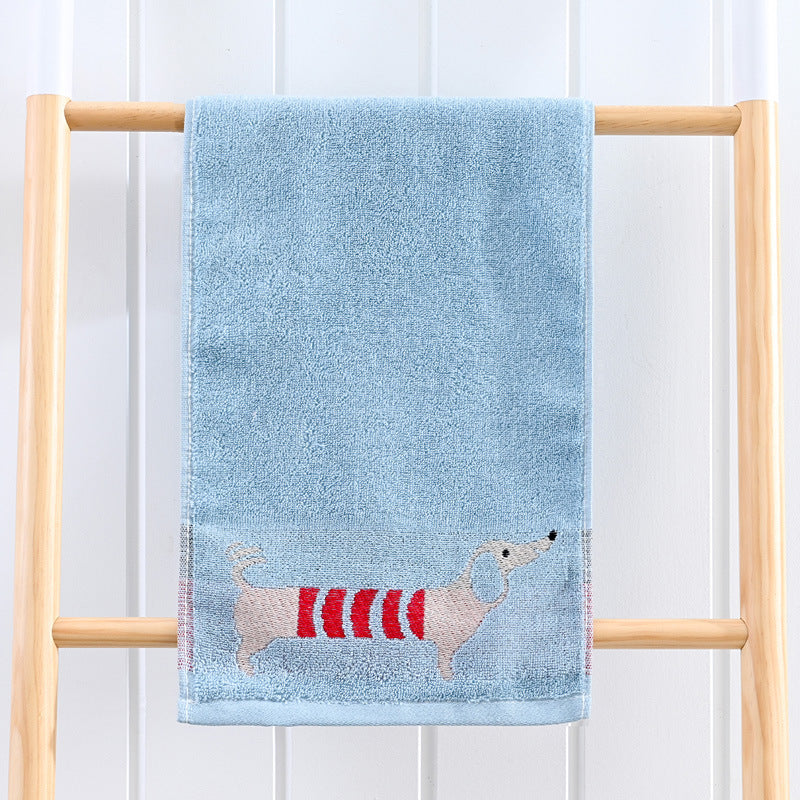 KTX-813971 Soft Absorbent Baby Face Towel - Pure Cotton Dachshund Design in Blue, Pink, and Khaki