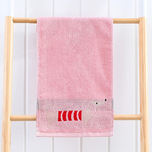 KTX-813971 Soft Absorbent Baby Face Towel - Pure Cotton Dachshund Design in Blue, Pink, and Khaki