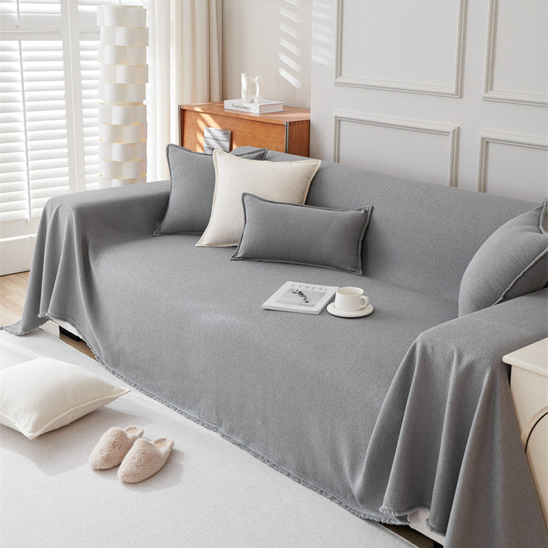 KTX-814227 Teddy Velvet Waterproof Sofa Cover and Pillow Set in Solid Colors