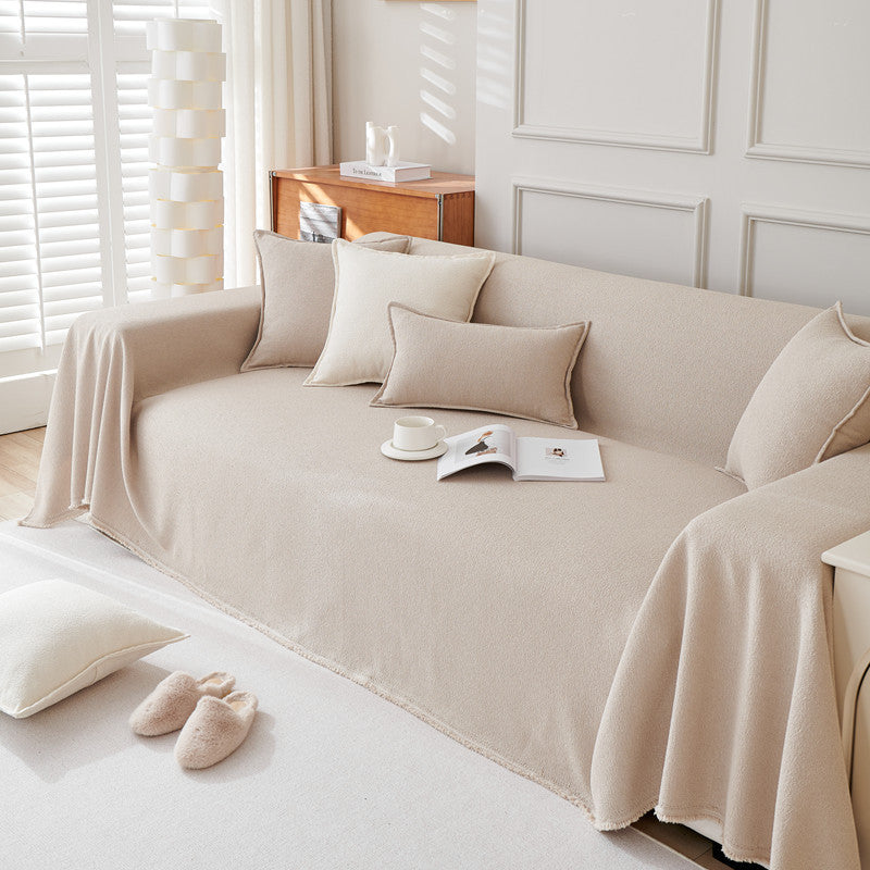 KTX-814227 Teddy Velvet Waterproof Sofa Cover and Pillow Set in Solid Colors