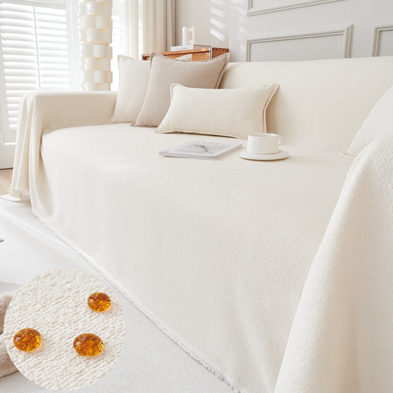 KTX-814227 Teddy Velvet Waterproof Sofa Cover and Pillow Set in Solid Colors