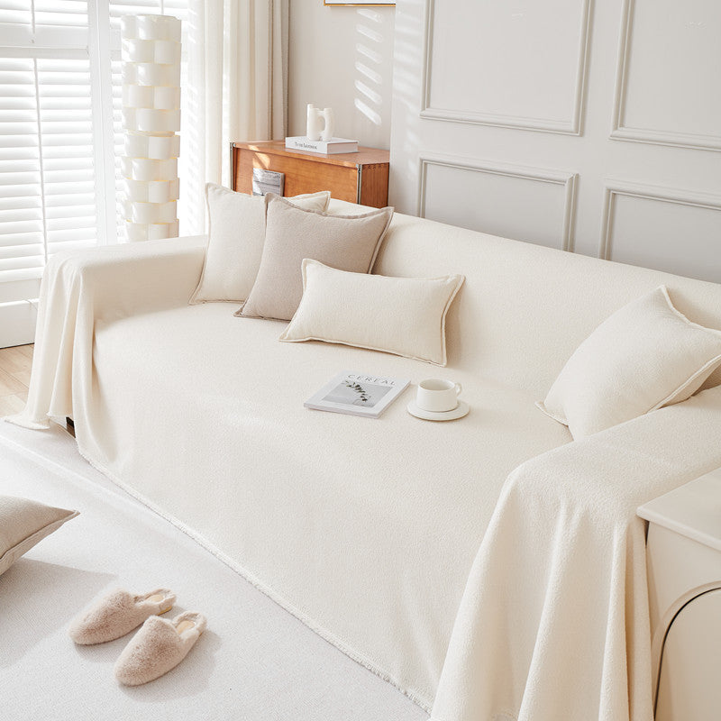 KTX-814227 Teddy Velvet Waterproof Sofa Cover and Pillow Set in Solid Colors