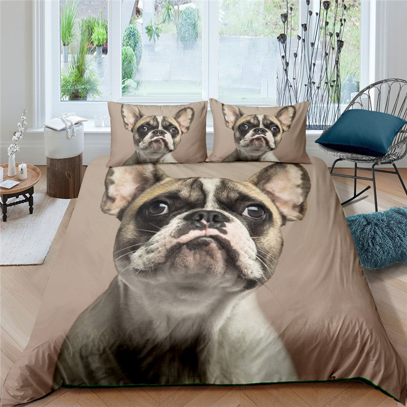 KTX-814355 3D Pug Digital Printed Bedding Set - Modern Cartoon Design, Polyester Fiber, 3-Piece Collection