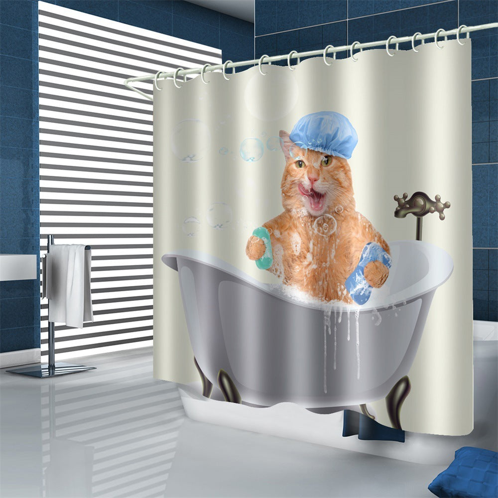 KTX-815251 Waterproof Polyester Shower Curtain – Modern Fat Cat Designs in Various Sizes