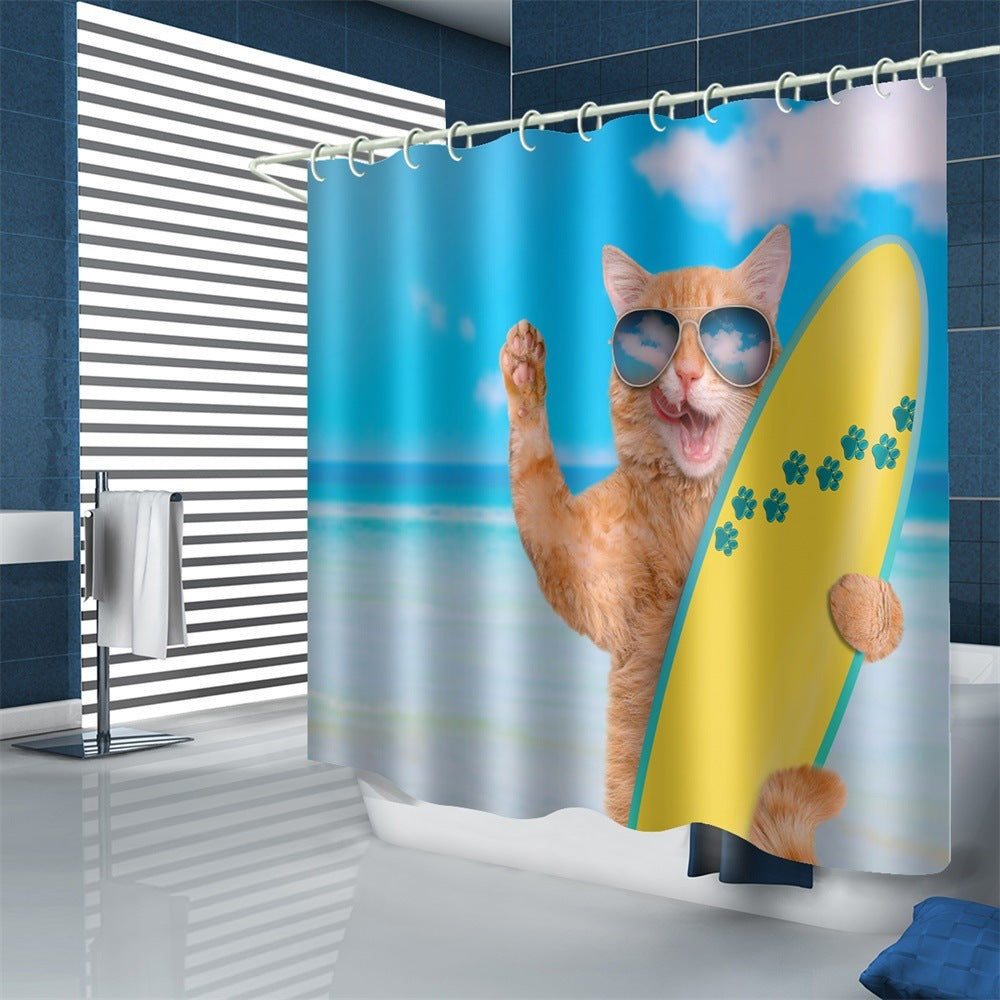 KTX-815251 Waterproof Polyester Shower Curtain – Modern Fat Cat Designs in Various Sizes