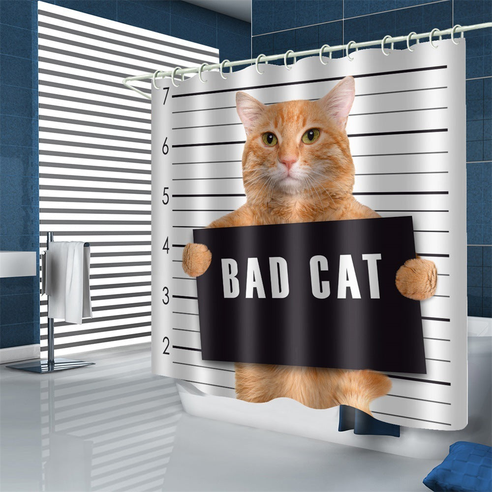 KTX-815251 Waterproof Polyester Shower Curtain – Modern Fat Cat Designs in Various Sizes