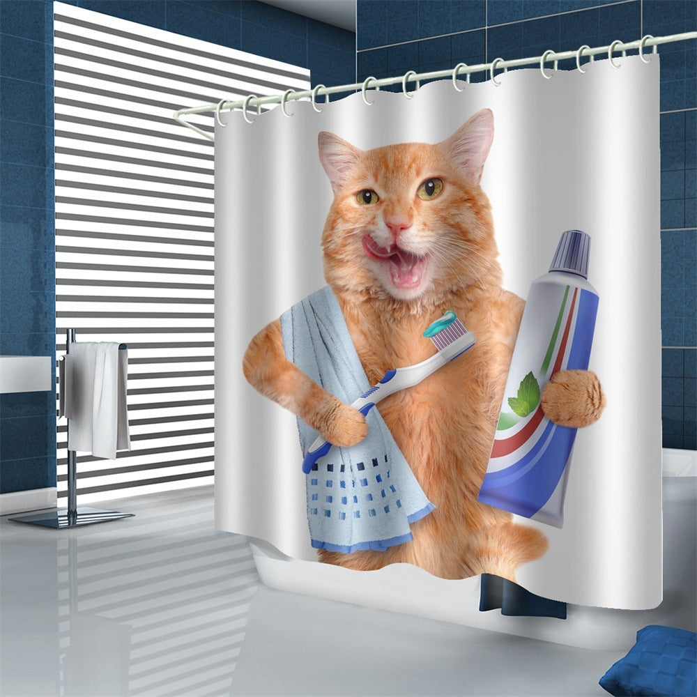 KTX-815251 Waterproof Polyester Shower Curtain – Modern Fat Cat Designs in Various Sizes