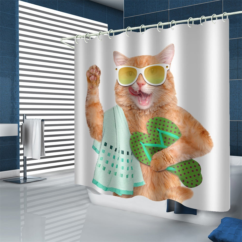 KTX-815251 Waterproof Polyester Shower Curtain – Modern Fat Cat Designs in Various Sizes