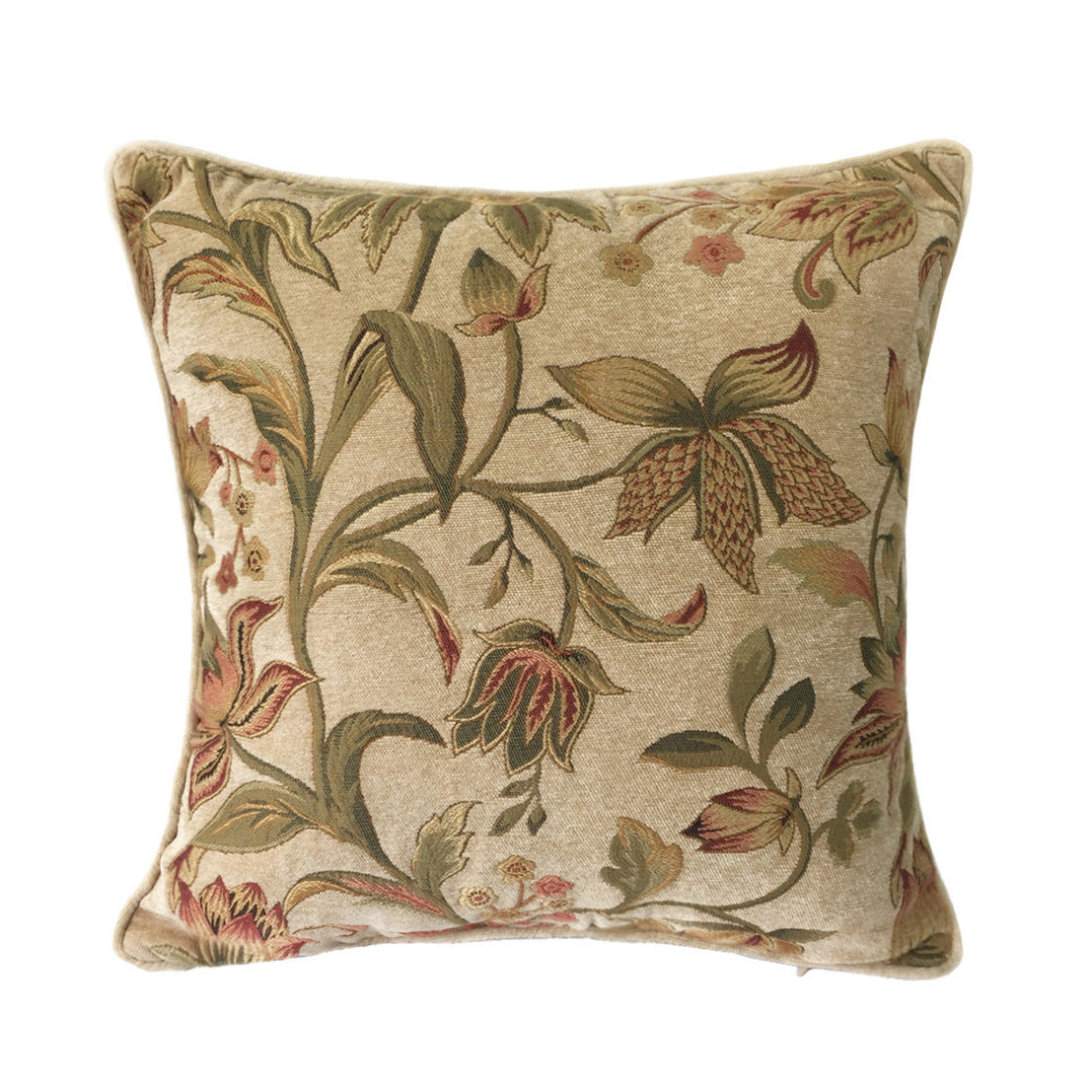 KTX-815379 Dark Brown Floral Design Cotton Pillowcase, 45x45cm Chenille Cushion Cover