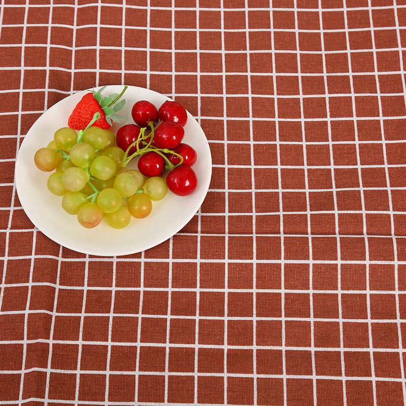 KTX-816531 Cotton Hemp Check Print Stall Tablecloth and Mat - Digital Printing, 150cm Width
