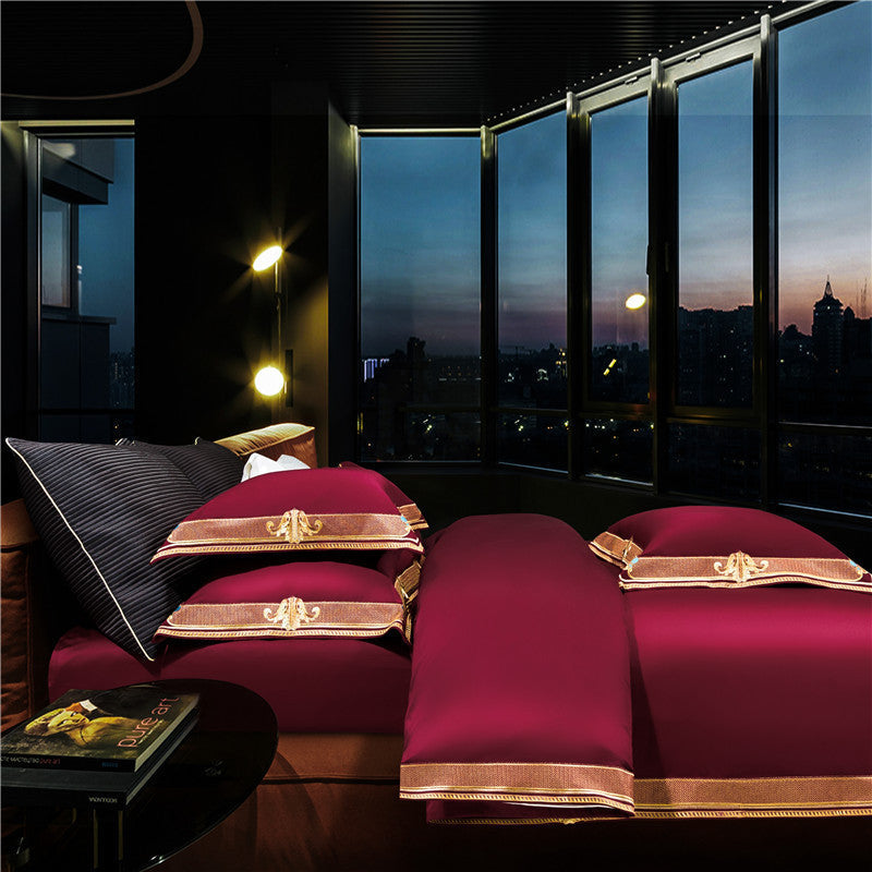 KTX-817619 Luxury Light Wine Red Cotton Bedding Set - Nordic Design, Reactive Dyeing, 1.5 Bed Size