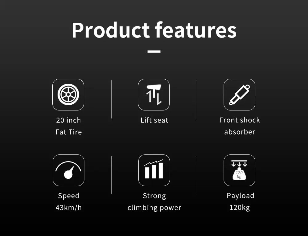 KTX-818195 20-Inch Fat Tire Electric Scooter with 50-60km Range, Rear Hub Motor, and Big Display for Adults and Teens