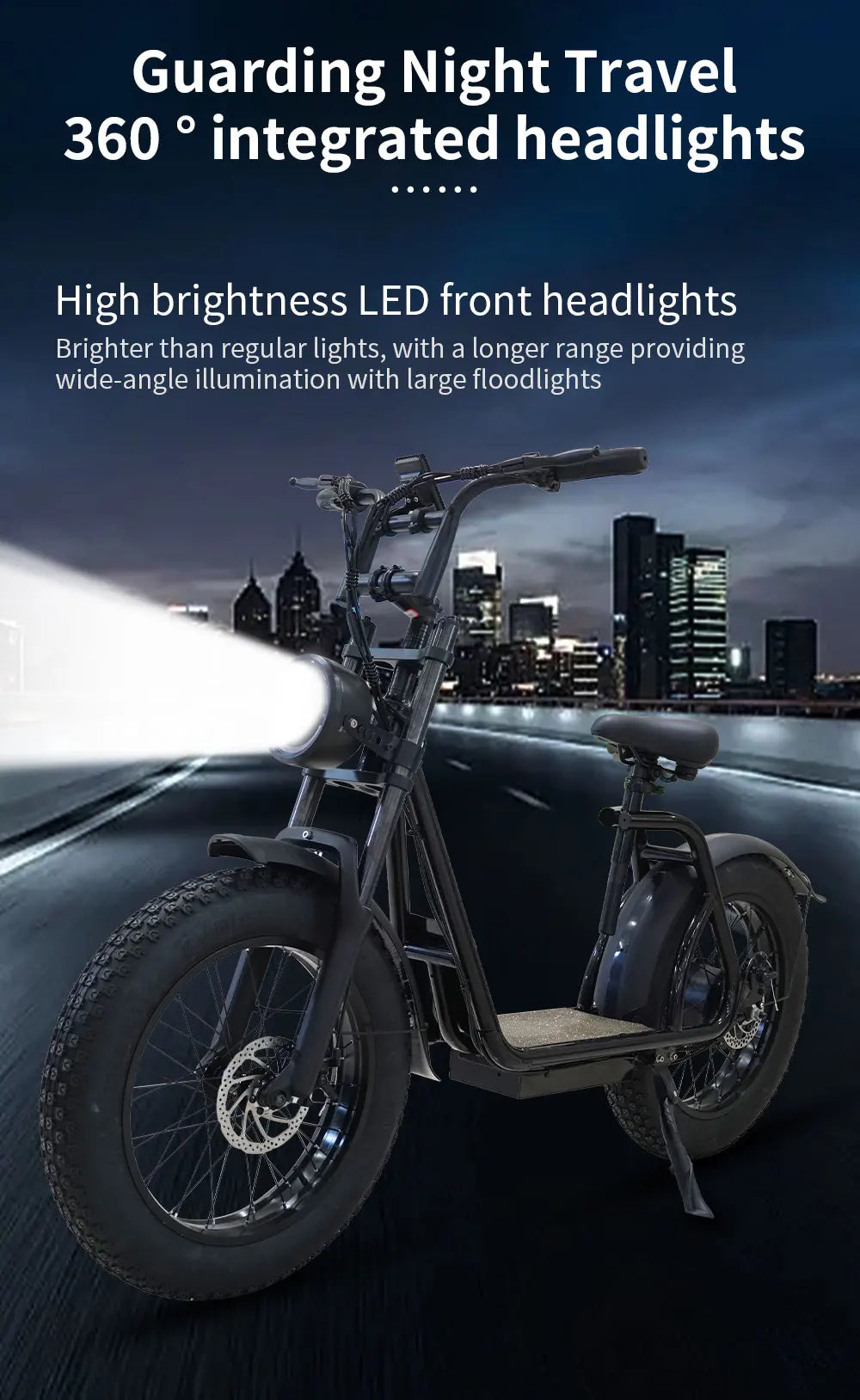 KTX-818195 20-Inch Fat Tire Electric Scooter with 50-60km Range, Rear Hub Motor, and Big Display for Adults and Teens