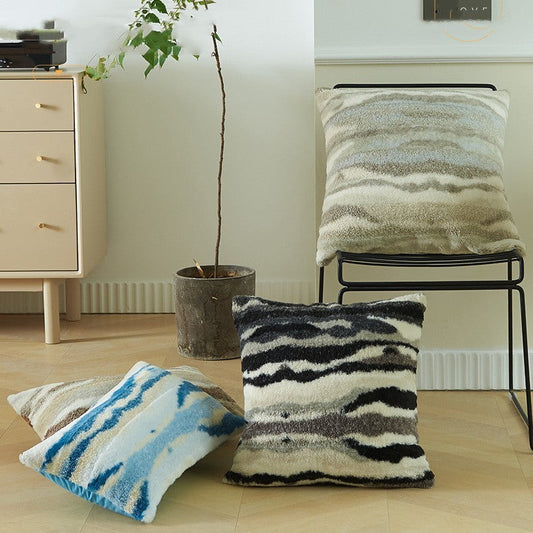 KTX-818899 Plush Striped Quicksand Color Pillowcase - Multiple Sizes Available