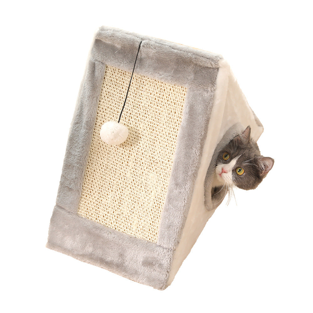 KTX-819283 Triangle Cat Claw Sisal Toy in Gray White and Light Brown Beige, Small and Large Sizes