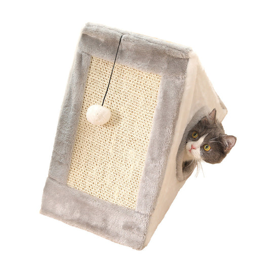KTX-819283 Triangle Cat Claw Sisal Toy in Gray White and Light Brown Beige, Small and Large Sizes