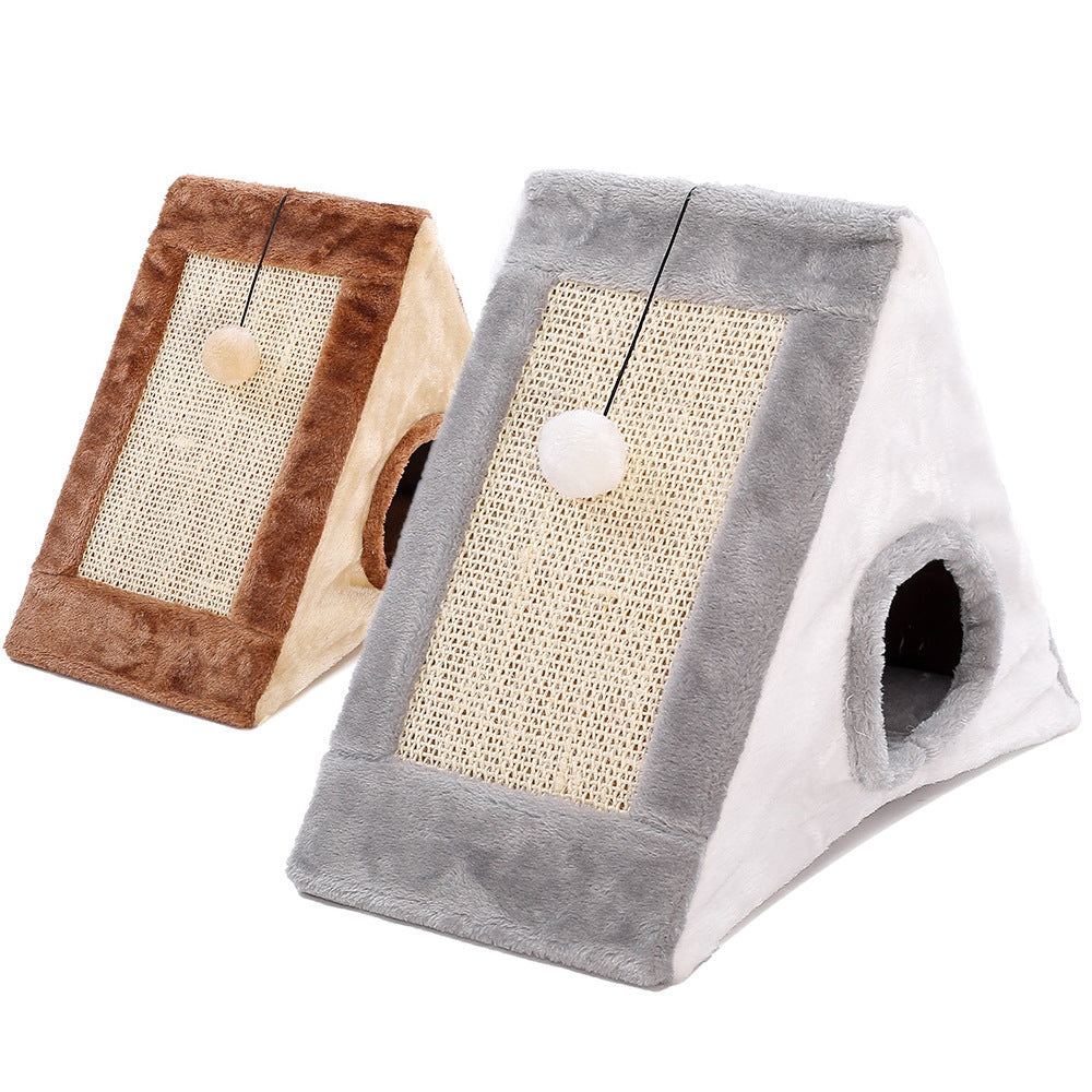 KTX-819283 Triangle Cat Claw Sisal Toy in Gray White and Light Brown Beige, Small and Large Sizes
