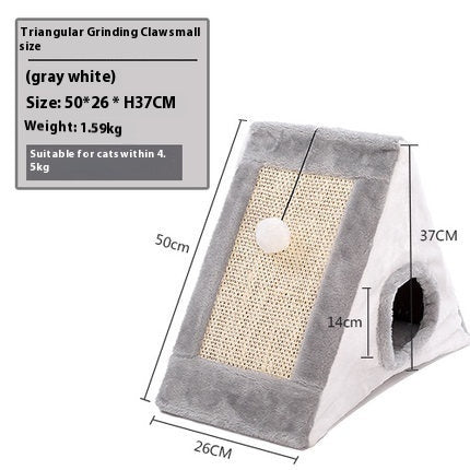 KTX-819283 Triangle Cat Claw Sisal Toy in Gray White and Light Brown Beige, Small and Large Sizes